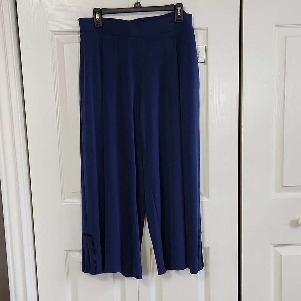 Rafaella Womens Blue Wide Leg Slit Lace Elastic Waistband Pull‎ On Pants Size XL